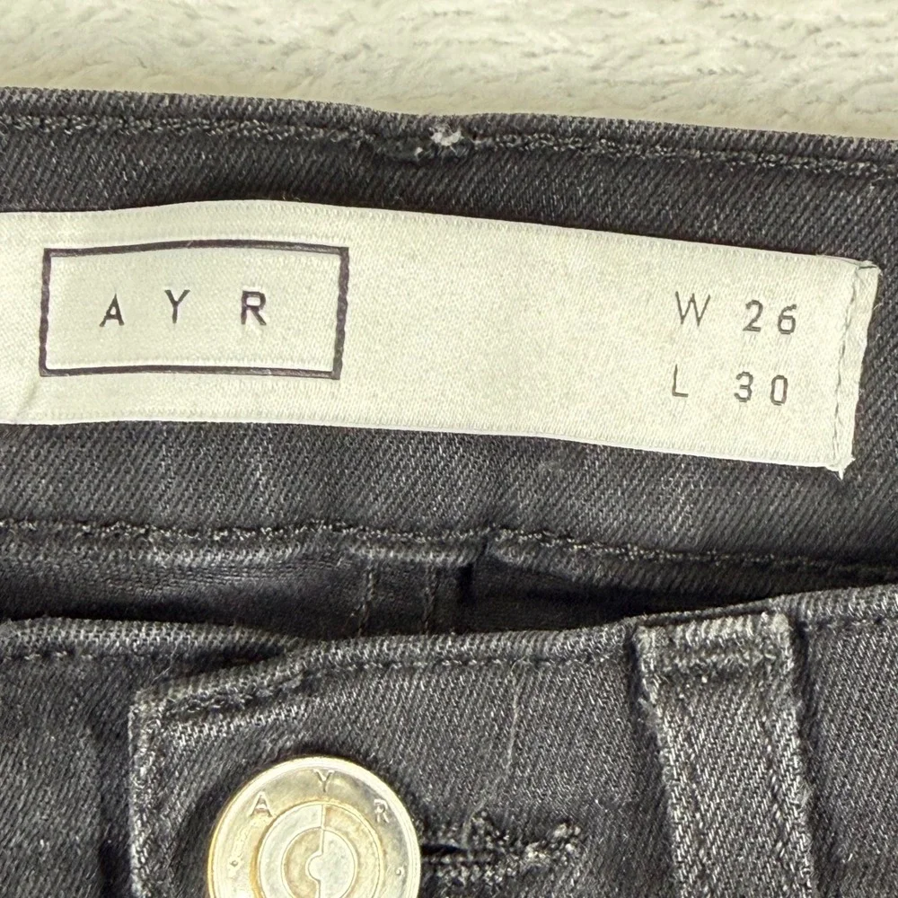 AYR Women Black High Rise Skinny Jeans‎ Raw Hem Made in USA W26 L30 Solid Wash